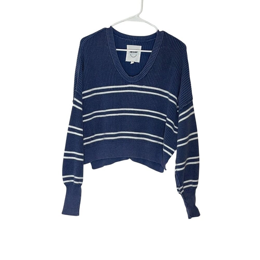 Aerie Cropped Blue Striped Sweater Oversized SIZe SMALL - Picture 2 of 9